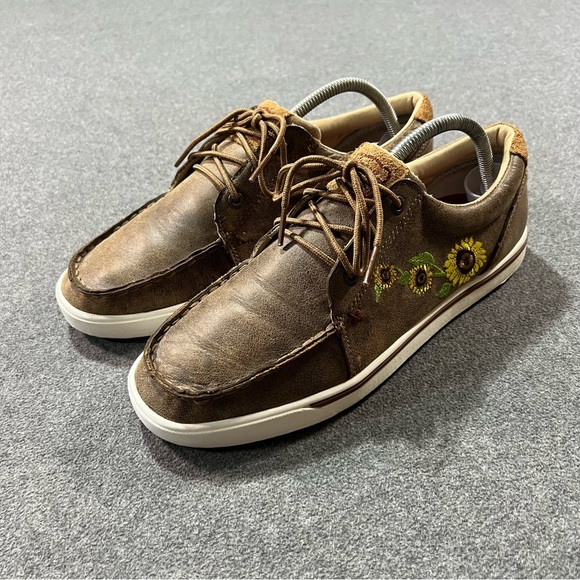 Twisted X Shoes - Twisted X Western Sunflower Moc Toe Brown Leather Shoes Womens Size 10 M
